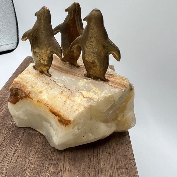 Quartz with Brass Penguins on Top Paper Weight - Picture 6 of 11